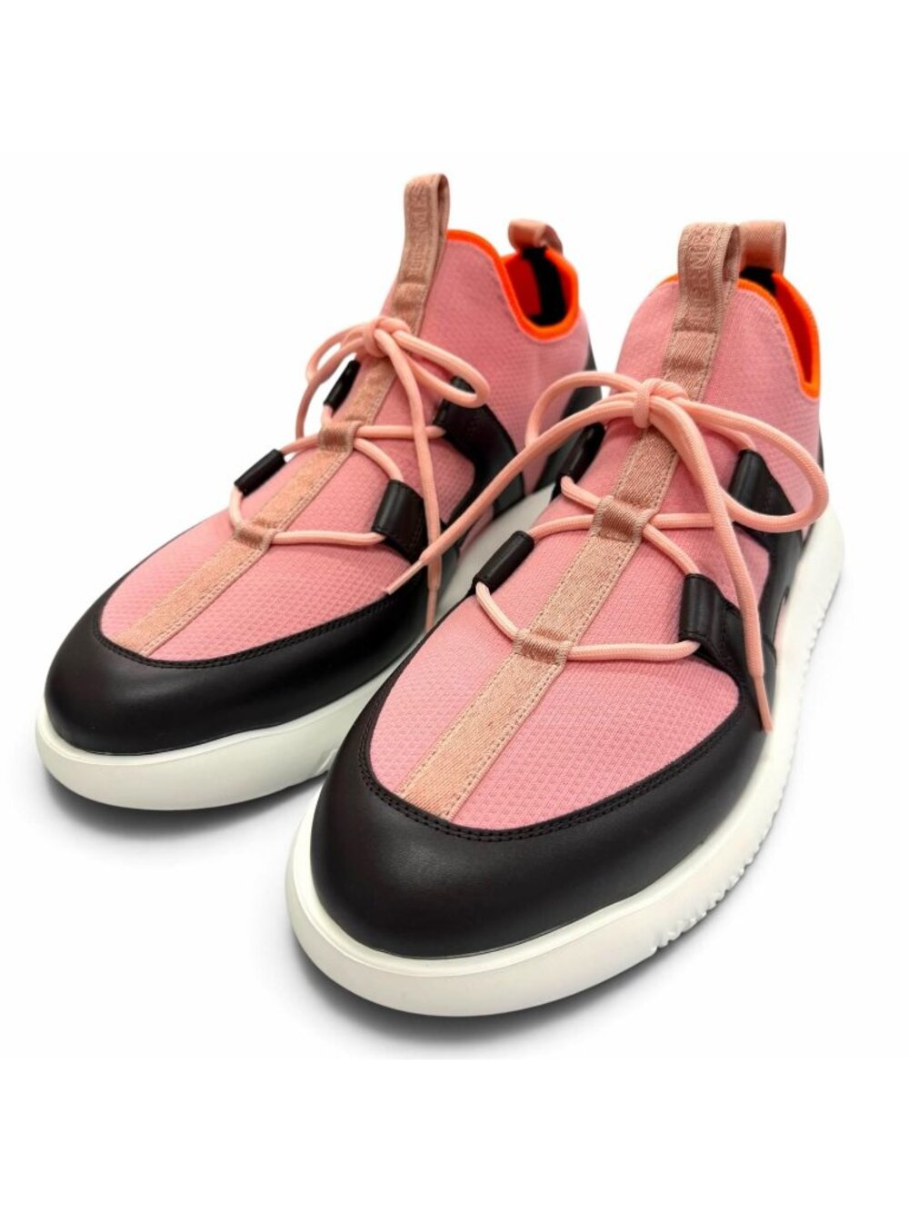 Hermes Duel Leather Lace-up Slip-on Sneakers Pink Black IT